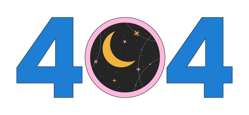 Janela redonda com mensagem flash de erro 404 de noite de lua estrelada  Ilustração