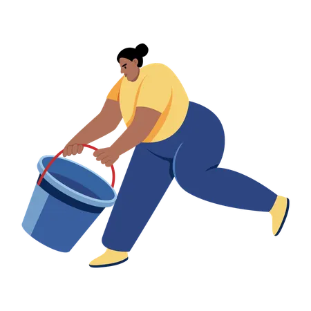 Janitor carrying water bucket  Illustration
