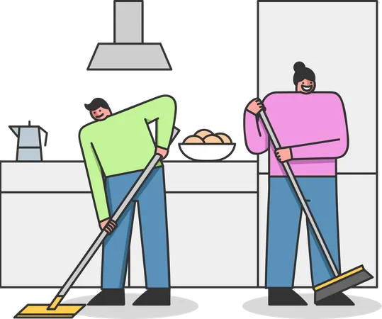 Janitor cleaning apartment Illustration