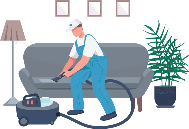 Janitor cleaning sofa  Illustration