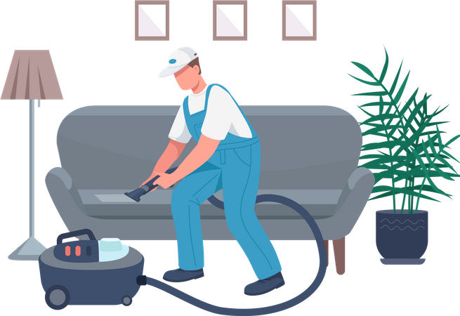 Janitor cleaning sofa  일러스트레이션