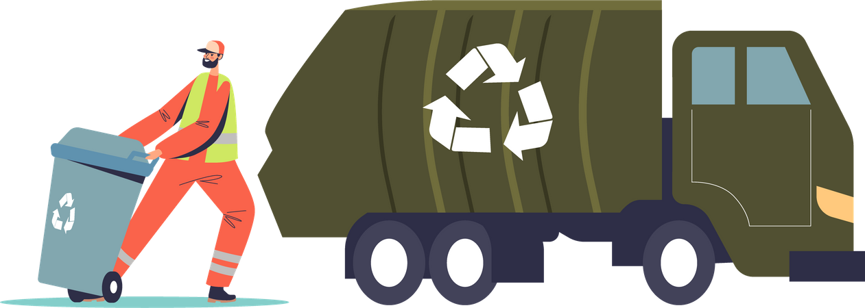 Janitor loading recycling container with litter for separation Illustration