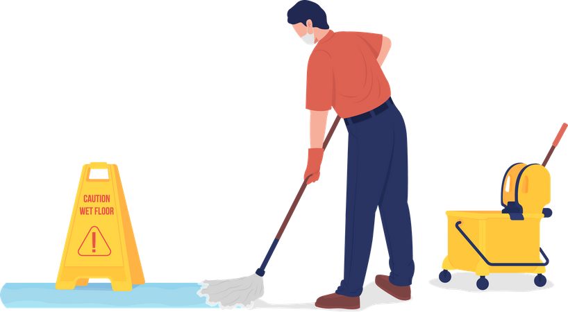 Janitor Mopping Floor during Corona Illustration