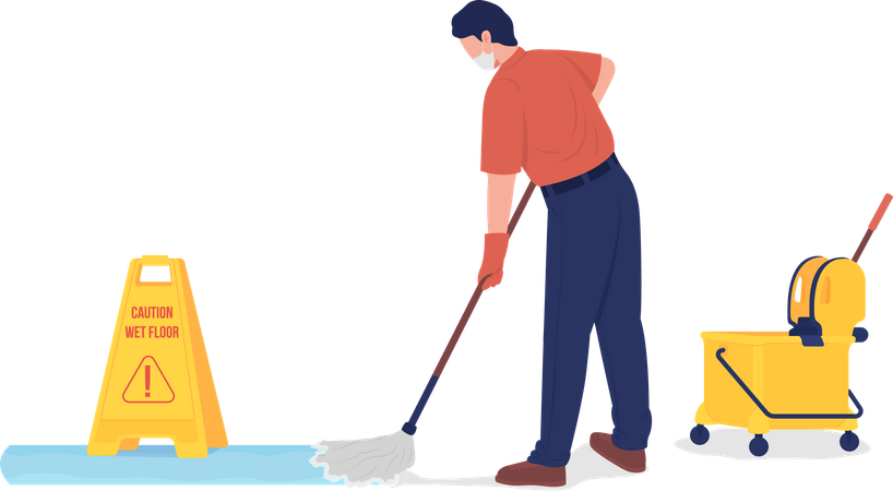 Janitor Mopping Floor during Corona  Illustration