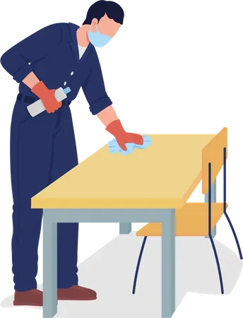 Janitor wipe desk surface  Illustration