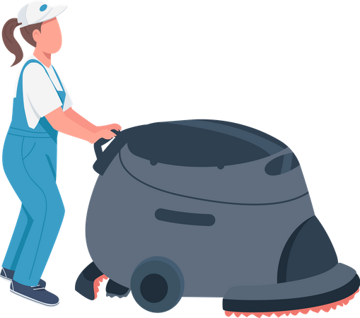 Janitor with cleaning machine  일러스트레이션