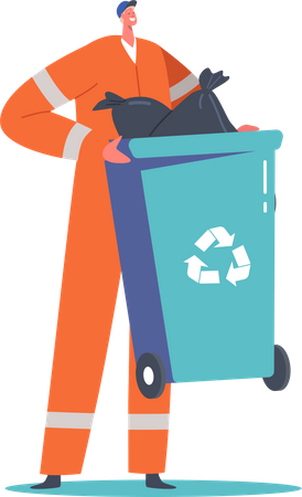 Janitor with Recycling Litter Bin for Sorting Wastes Illustration