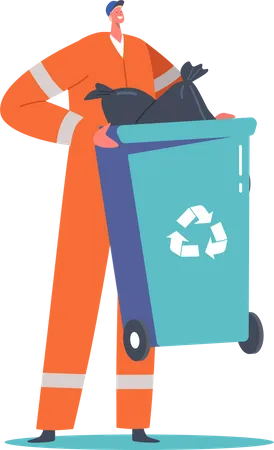 Janitor with Recycling Litter Bin for Sorting Wastes  Illustration