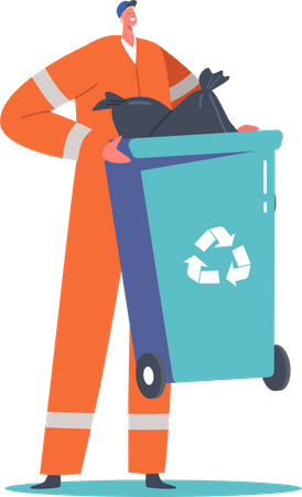 Janitor with Recycling Litter Bin for Sorting Wastes  Illustration