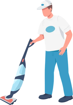 Janitor with vacuum sweeper  Illustration