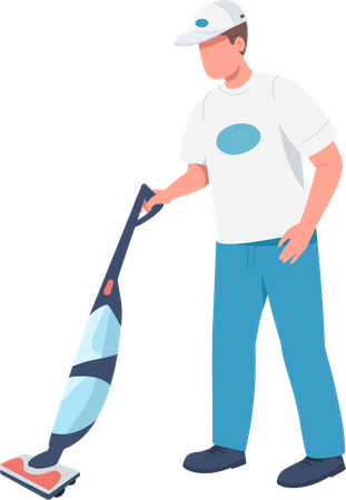 Janitor with vacuum sweeper  일러스트레이션