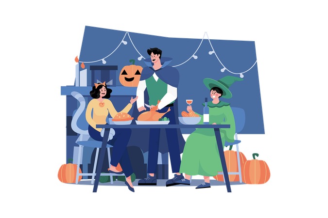 Jantar em família no Halloween  Ilustração