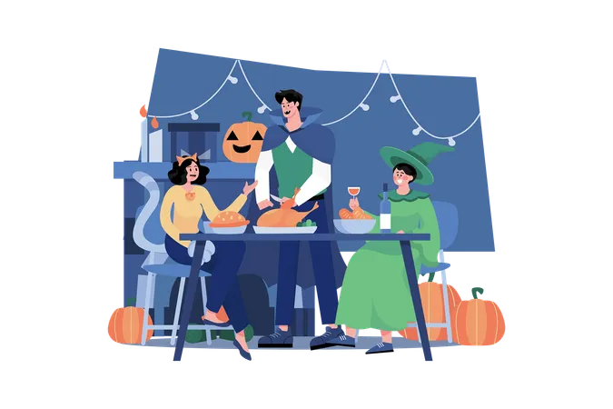 Jantar em família no Halloween  Ilustração