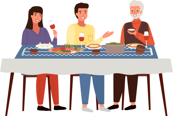 Jantar em família com comida georgiana  Ilustração
