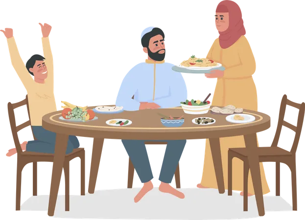Família jantando juntos  Ilustração