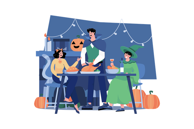 Jantar em família no Halloween  Ilustração