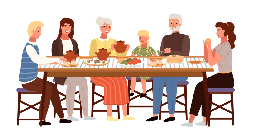 Jantar em família  Ilustração