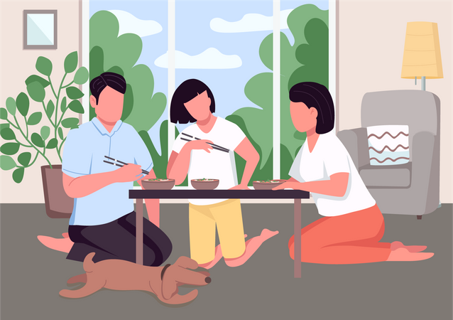 Jantar em família asiático  Ilustração