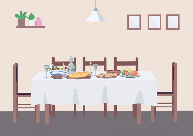 Jantar tradicional em casa  Ilustração