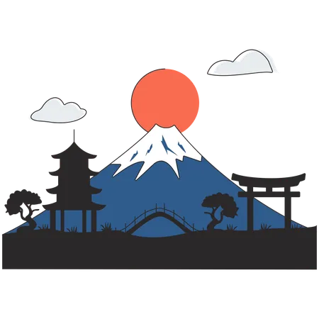 日本 - 富士山  イラスト
