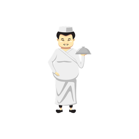 Japanese Chef holding dish  Illustration