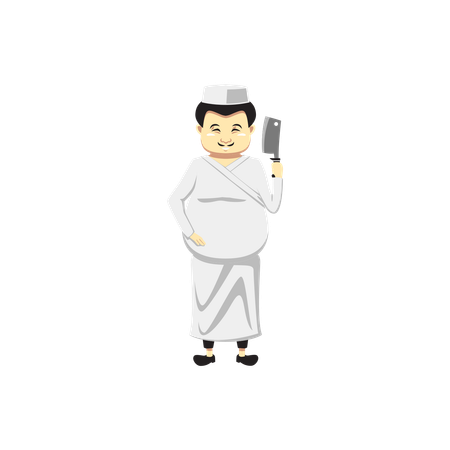 Japanese Chef holding knife  イラスト