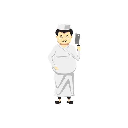 Japanese Chef holding knife  イラスト