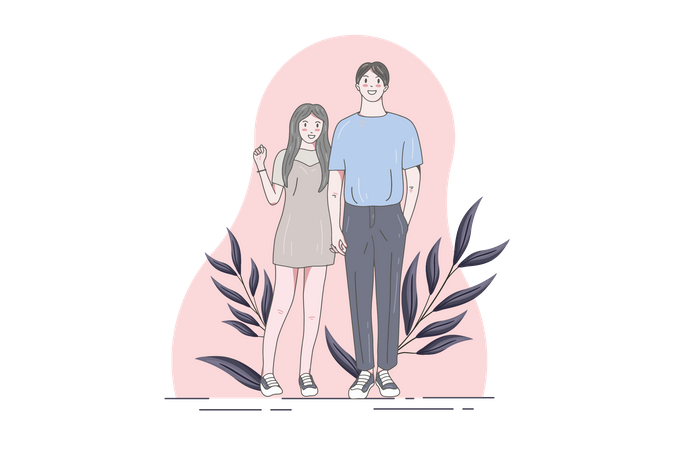 Japanese couple hold hand in hand  Illustration