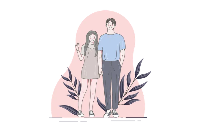 Japanese couple hold hand in hand  Illustration
