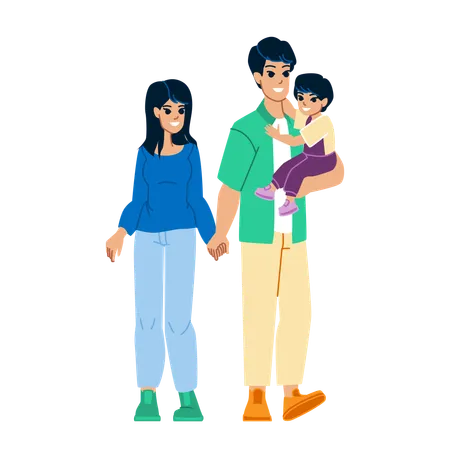 Family Japanese Vector Lifestyle Happy Child Happiness Mother Father Woman Young Love Beautiful Together Asian Family Japanese Character People Flat Cartoon Illustration Illustration