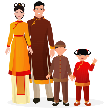 Japanese family in traditional outfit  Illustration