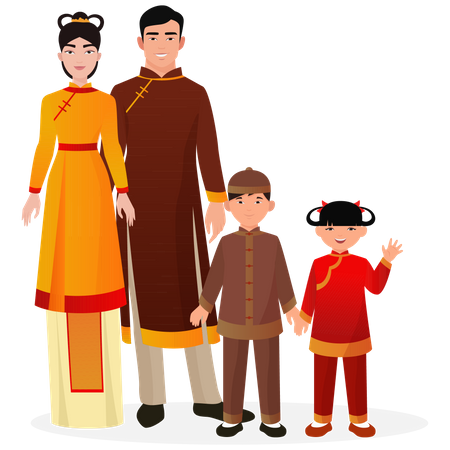 Japanese family in traditional outfit  일러스트레이션