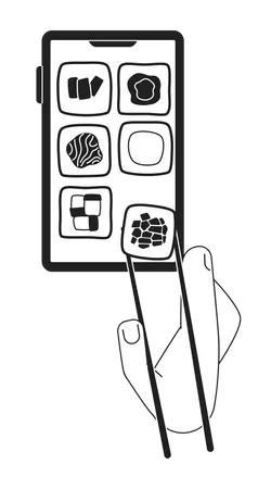Japanese Fast Food Order Online Monochrome Concept Vector Spot Illustration Editable 2 D Flat Bw Cartoon First View Hand For Web UI Design Creative Linear Hero Image For Landings Mobile Headers Illustration