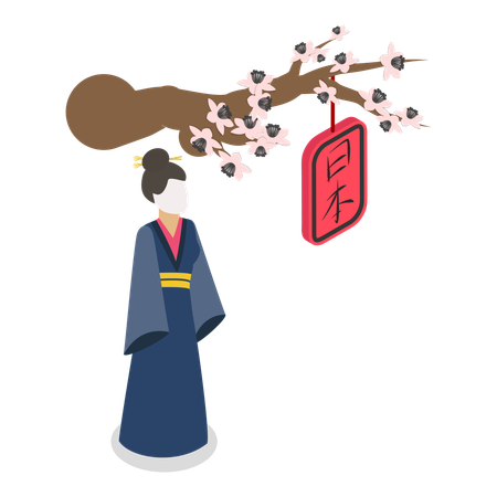 Japanese girl with Japan Collection  Illustration