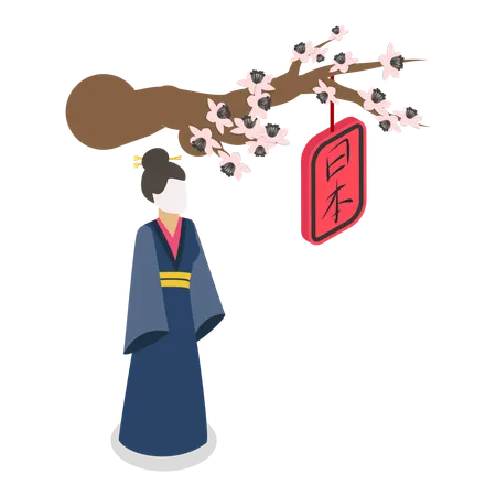 Japanese girl with Japan Collection  Illustration
