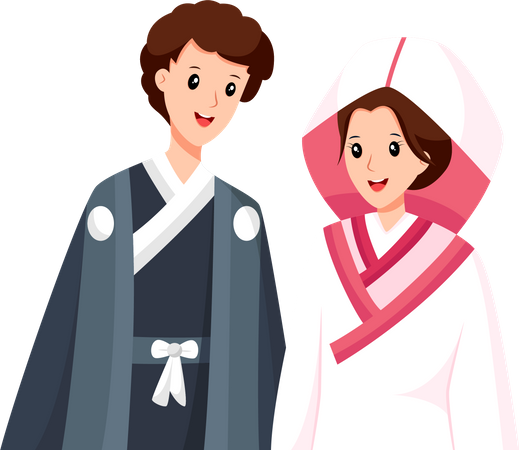 Japanese Wedding Couple  Illustration