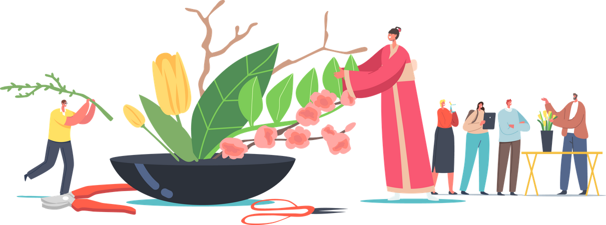Ikebana japonesa  Ilustração
