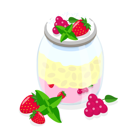 Jar of strawberry pudding  Illustration