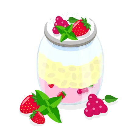 Jar of strawberry pudding  Illustration