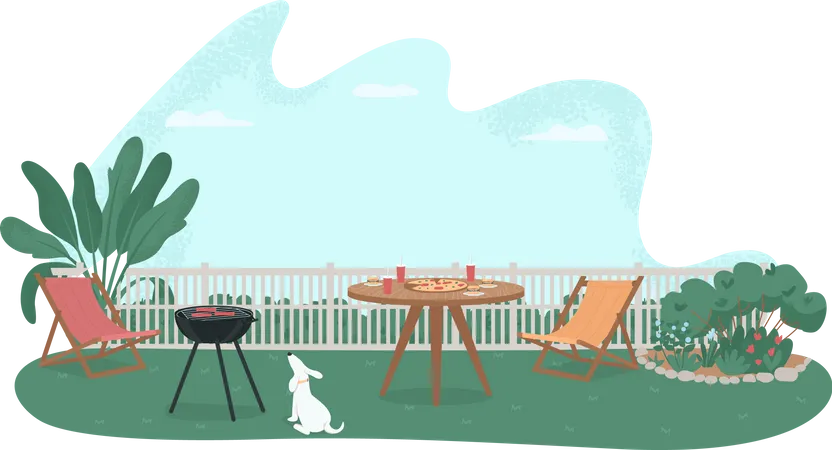 Barbecue dans la cour  Illustration