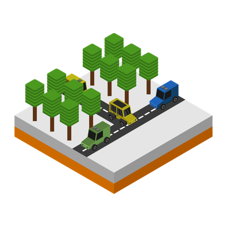 Jardin entouré de voiture  Illustration