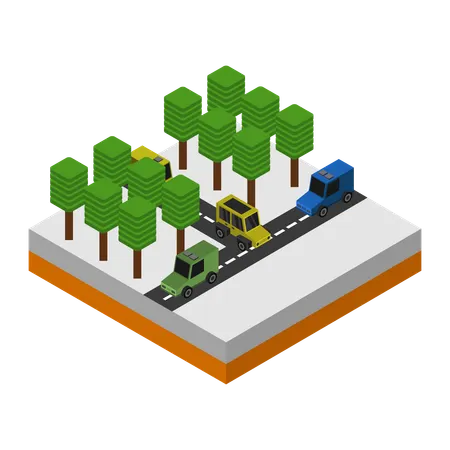 Jardin entouré de voiture  Illustration
