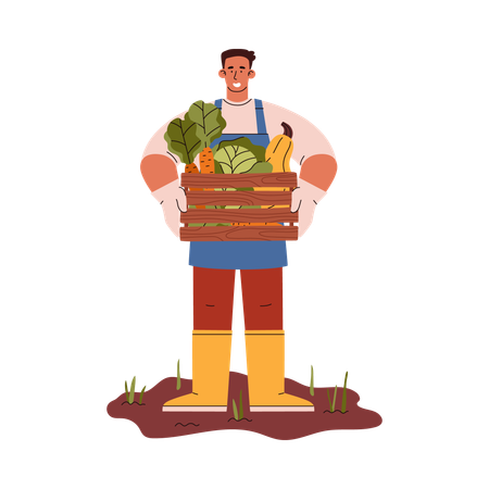 Jardineiro com cesta de legumes  Ilustração
