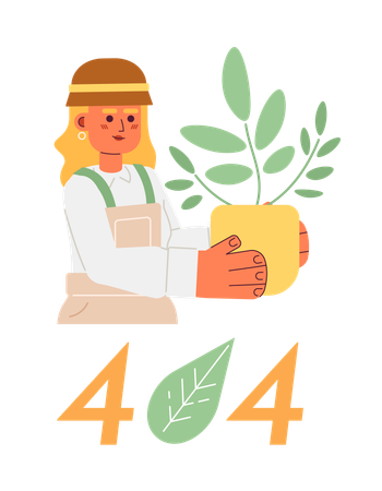Jardineiro com planta de casa e mensagem flash de erro 404  Ilustração