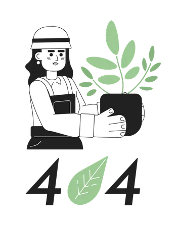 Jardineiro com planta de casa e mensagem flash de erro 404  Ilustração