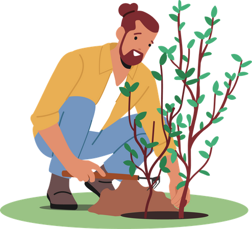 Jardineiro plantando árvore  Ilustração