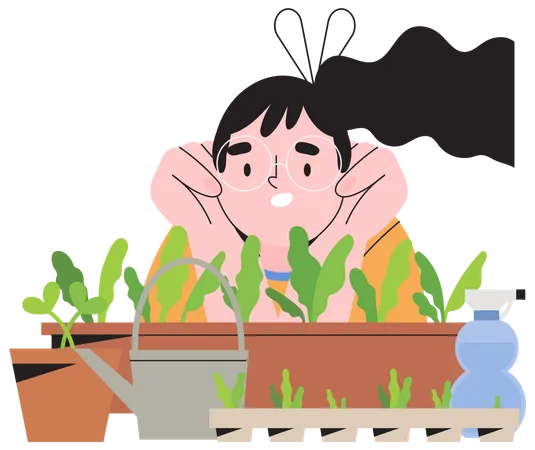 Jardinera cultivando plantas  Ilustración