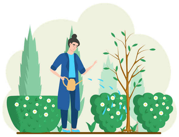Jardinera regando plantas  Ilustración