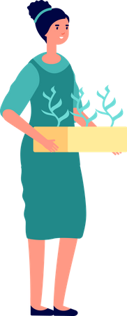 Jardinero femenino sosteniendo la planta  Ilustración