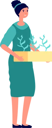 Jardinero femenino sosteniendo la planta  Ilustración